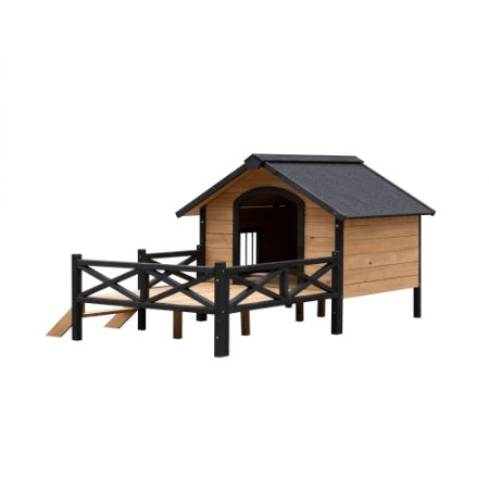 VelvetPaws™ Outdoor Wooden Dog House with Porch – Large Cabin Style Kennel
