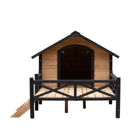 VelvetPaws™ Outdoor Wooden Dog House with Porch – Large Cabin Style Kennel
