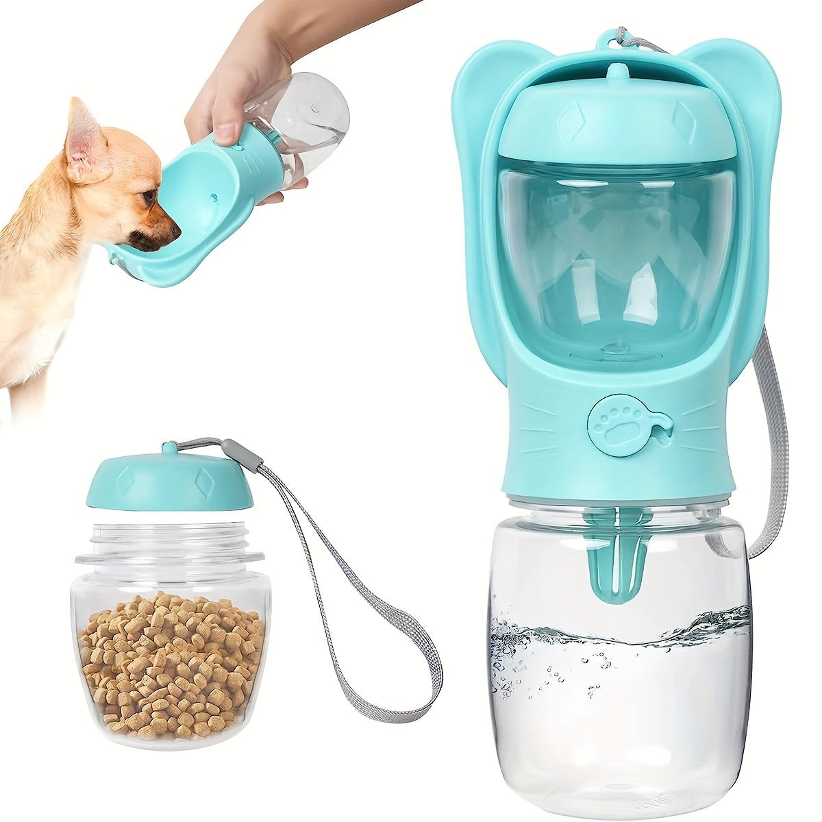 VelvetPaws™ PureFlow 2-in-1 Pet Water Bottle with Filter – Travel Food & Water Dispenser