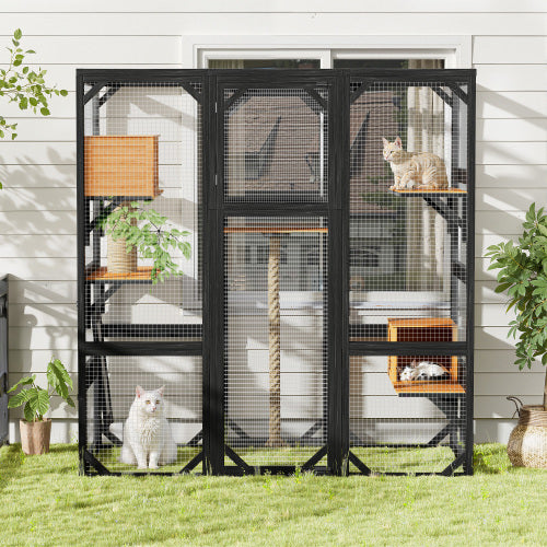 VelvetPaws™ Outdoor Cat Catio Enclosure with Double Doors, Condos & Platforms