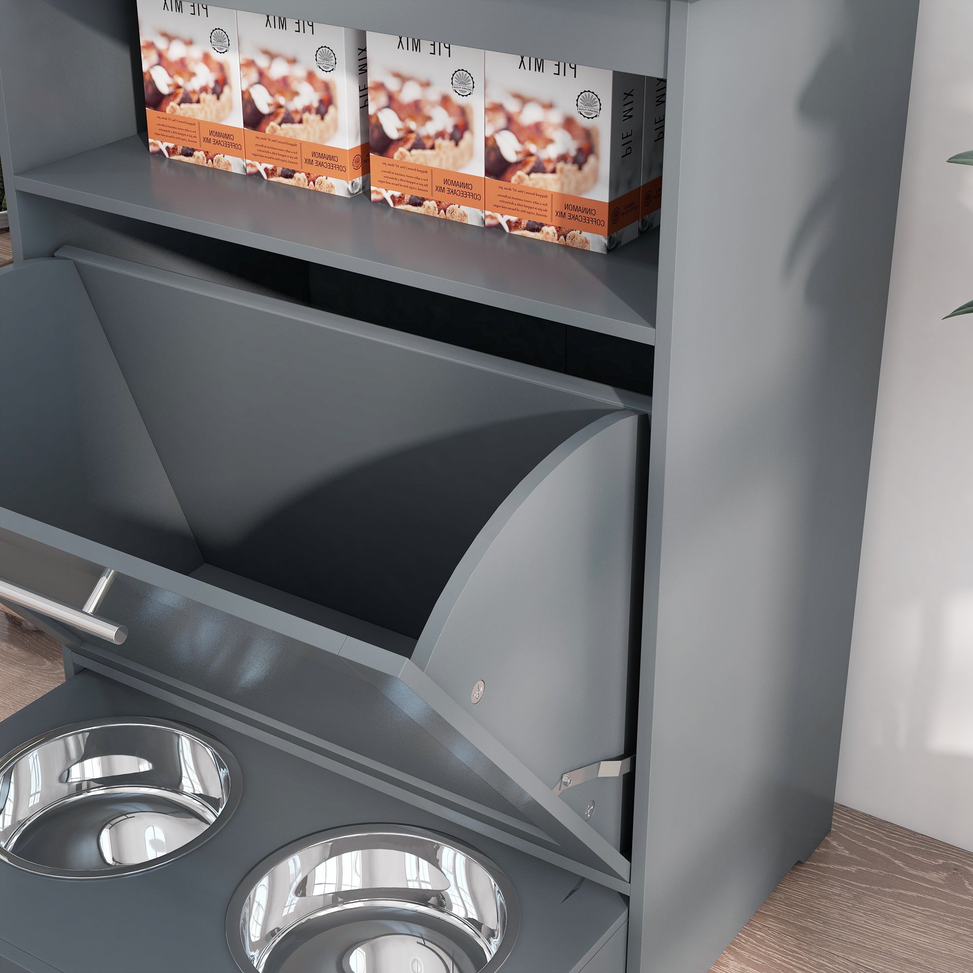 VelvetPaws™ Pet Feeder Station Locker – Grey | Raised Bowls & Hidden Storage Cabinet