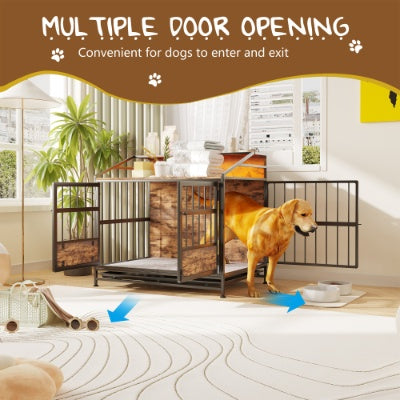 VelvetPaws™ Multi-Function Wooden Dog Crate Furniture with Storage, Double Doors & LED Lighting