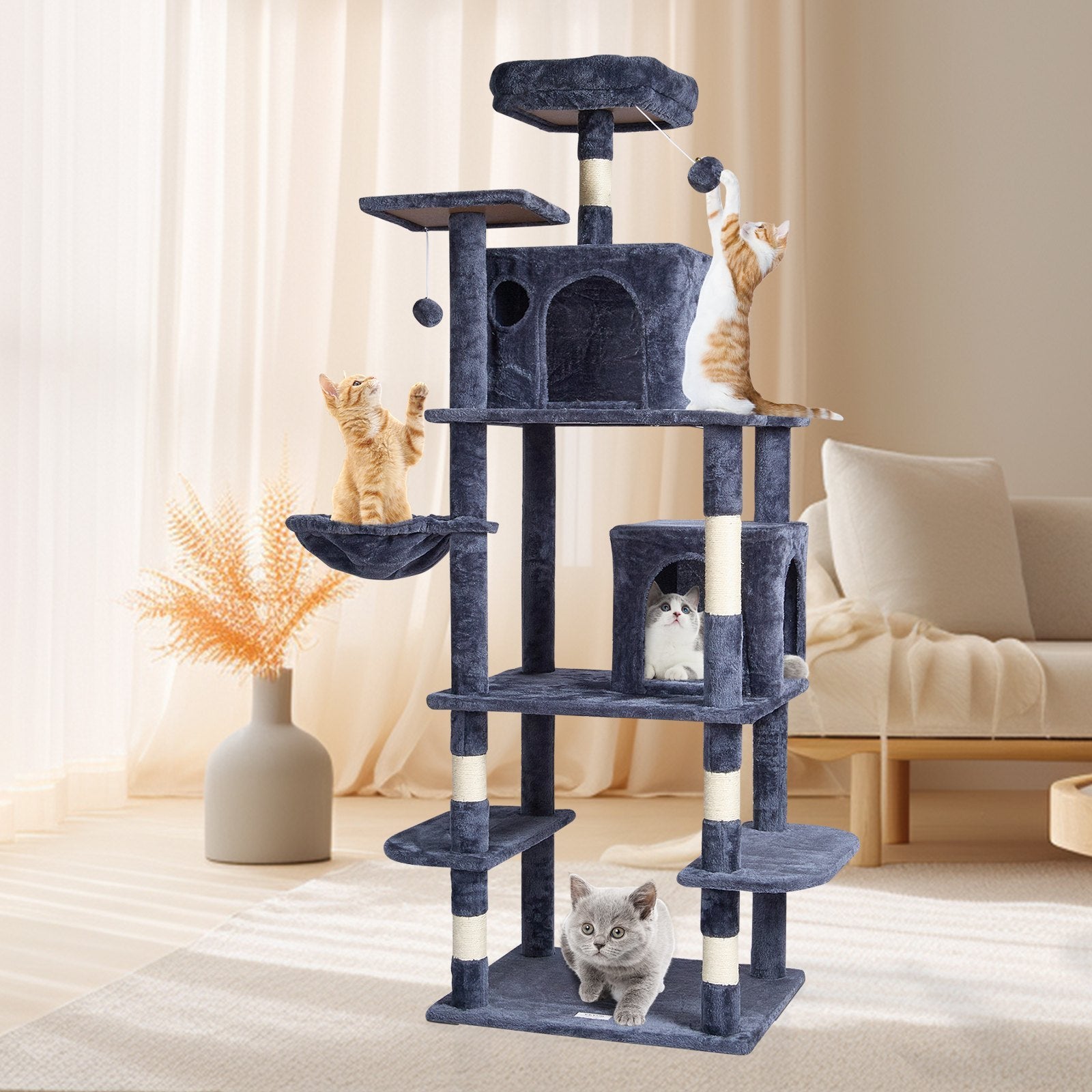 VelvetPaws™ Cat Playhouse Tower | Cat Tree with Condos