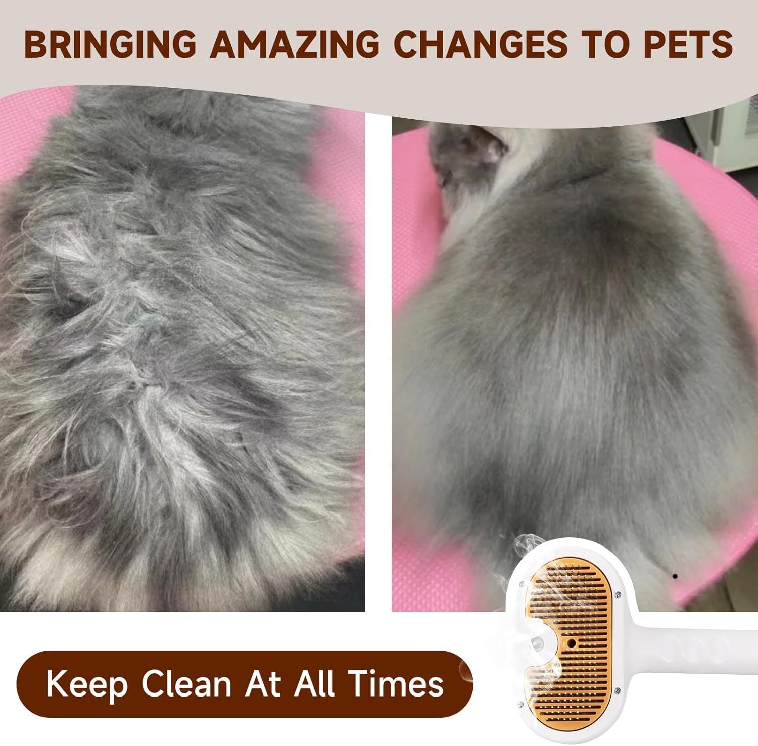 VelvetPaws™ SteamGroom 3-in-1 Pet Steam Brush