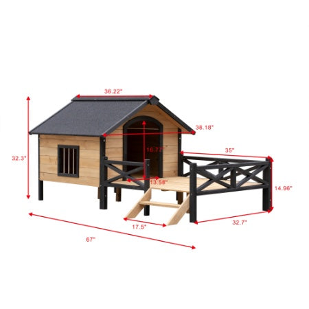 VelvetPaws™ Outdoor Wooden Dog House with Porch – Large Cabin Style Kennel