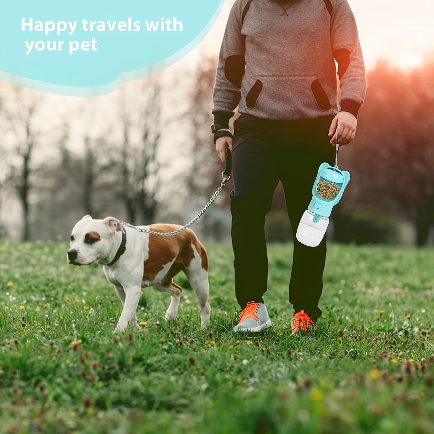 VelvetPaws™ PureFlow 2-in-1 Pet Water Bottle with Filter – Travel Food & Water Dispenser