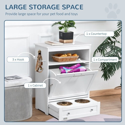 VelvetPaws™ Pet Feeder Station Locker – White | Elevated Feeding Bowls & Storage Cabinet for Dogs & Cats