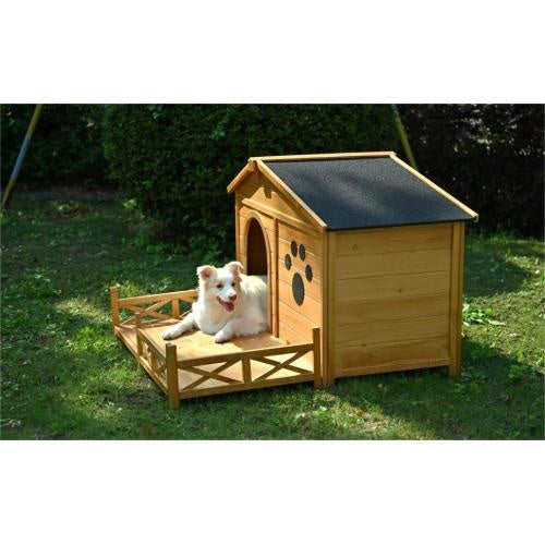 VelvetPaws™ 48” Wooden Outdoor Dog House with Porch & Water-Resistant Roof –  Dog Shelter