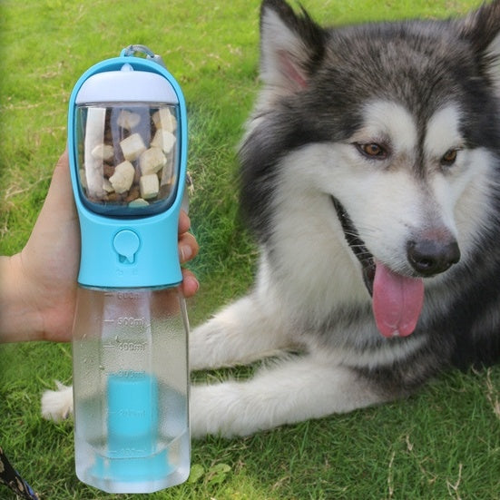 VelvetPaws™ 3-in-1 Travel Hydration Bottle – Water, Food & Poop Bag Dispenser