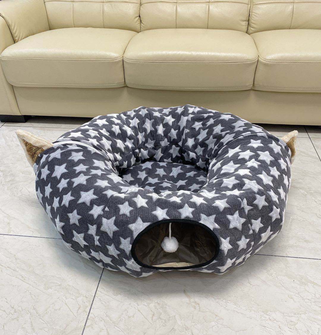 VelvetPaws™ Foldable Cat Tunnel & Sleeping Nest – 2-in-1 Cozy Hideaway & Play Tunnel