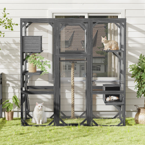 VelvetPaws™ Outdoor Cat Catio Enclosure with Double Doors, Condos & Platforms