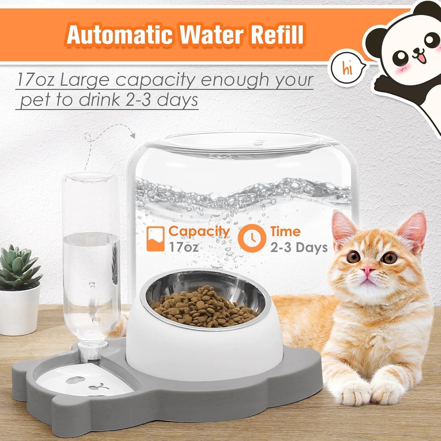 VelvetPaws™ PandaRise™ Elevated Cat & Dog Feeder with Automatic Water Dispenser