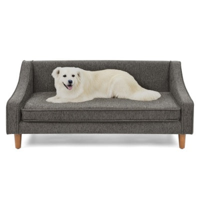 VelvetPaws™ Modern Elevated Dog Sofa – Irregular Armrest Design with Linen Fabric