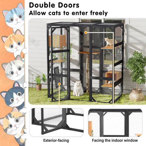 VelvetPaws™ Outdoor Cat Catio Enclosure with Double Doors, Condos & Platforms
