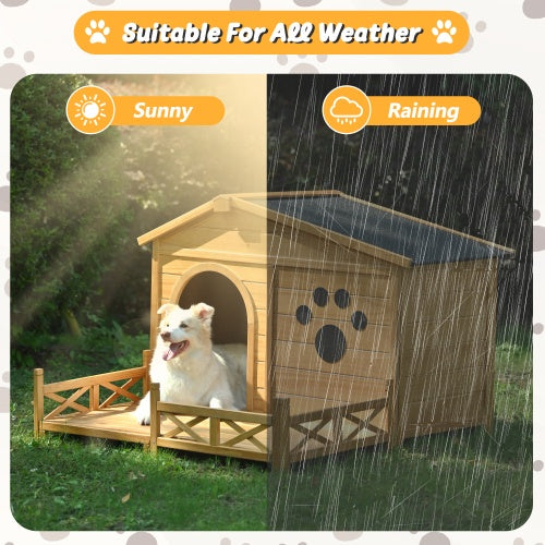 VelvetPaws™ 48” Wooden Outdoor Dog House with Porch & Water-Resistant Roof –  Dog Shelter