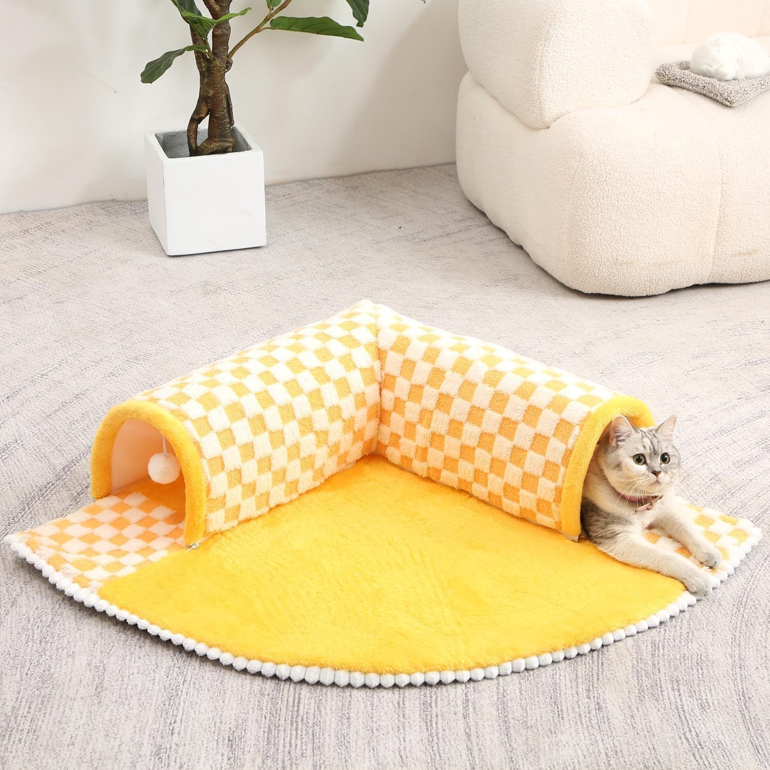 VelvetPaws™ 2-in-1 Plush Tunnel Bed – Cozy Play & Sleep Haven for Cats and Small Dogs