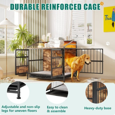 VelvetPaws™ Multi-Function Wooden Dog Crate Furniture with Storage, Double Doors & LED Lighting