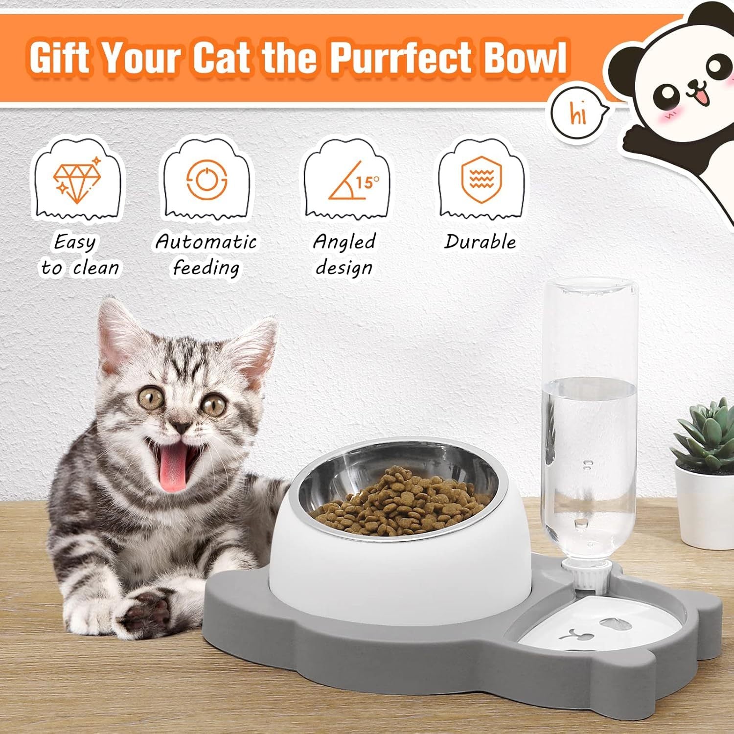 VelvetPaws™ PandaRise™ Elevated Cat & Dog Feeder with Automatic Water Dispenser