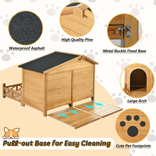 VelvetPaws™ 48” Wooden Outdoor Dog House with Porch & Water-Resistant Roof –  Dog Shelter